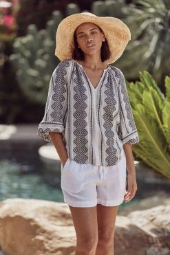 Velvet By Graham & Spencer Womens LOUISE JACQUARD BOHO TOP