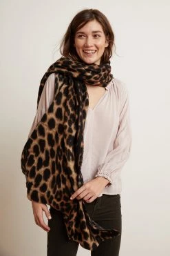 Velvet By Graham & Spencer Womens LEOPARD RAW EDGE SCARF