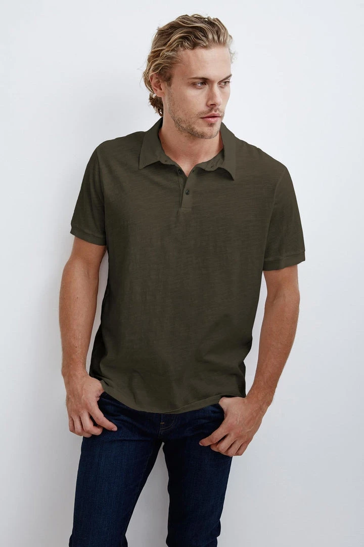Velvet By Graham & Spencer Mens RANDALL COTTON SLUB POLO 12 Velvet By Graham & Spencer Mens RANDALL COTTON SLUB POLO