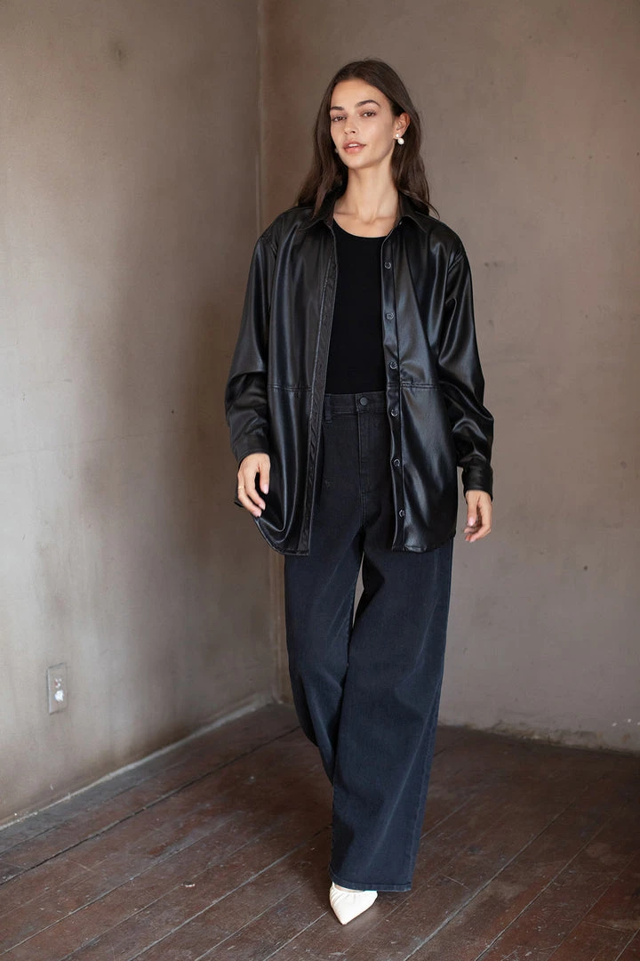 Velvet By Graham & Spencer ANNY VEGAN LEATHER SHACKET Womens 7 Velvet By Graham & Spencer ANNY VEGAN LEATHER SHACKET Womens