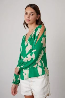 Velvet By Graham & Spencer VIKKI PRINTED CUT OUT BLOUSE
