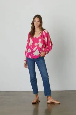 Velvet By Graham & Spencer VIKKI PRINTED CUT OUT BLOUSE