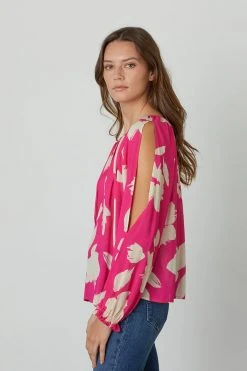 Velvet By Graham & Spencer VIKKI PRINTED CUT OUT BLOUSE