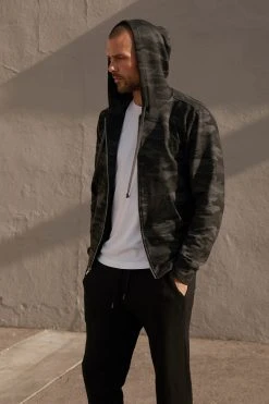 Velvet By Graham & Spencer Mens BARNEY CAMO PRINT ZIP UP HOODIE