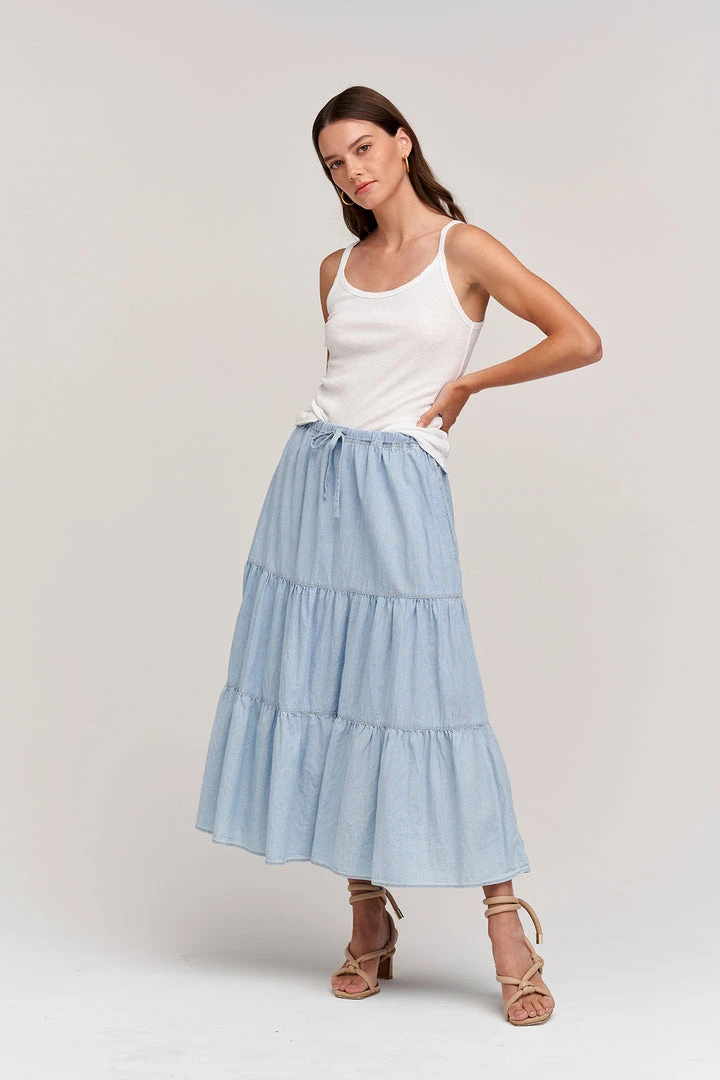 Velvet By Graham & Spencer SIMONE CHAMBRAY TIERED SKIRT 6 Velvet By Graham & Spencer SIMONE CHAMBRAY TIERED SKIRT