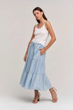 Velvet By Graham & Spencer SIMONE CHAMBRAY TIERED SKIRT