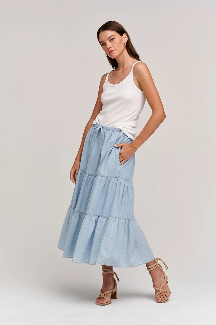 Velvet By Graham & Spencer SIMONE CHAMBRAY TIERED SKIRT 3 Velvet By Graham & Spencer SIMONE CHAMBRAY TIERED SKIRT