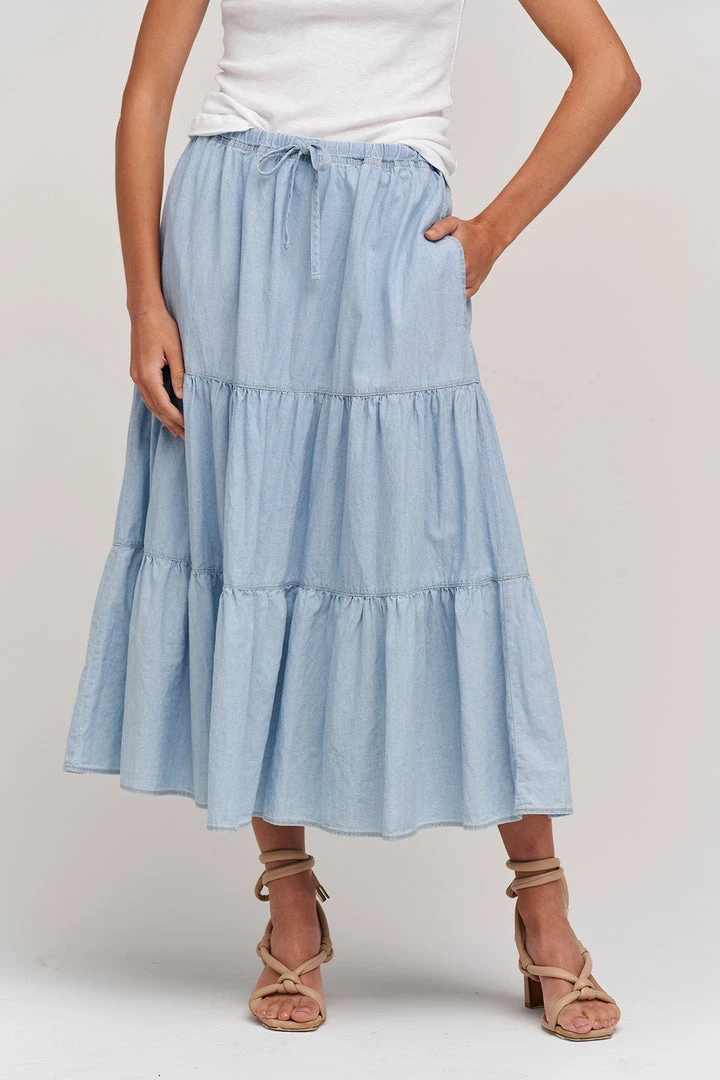 Velvet By Graham & Spencer SIMONE CHAMBRAY TIERED SKIRT 4 Velvet By Graham & Spencer SIMONE CHAMBRAY TIERED SKIRT