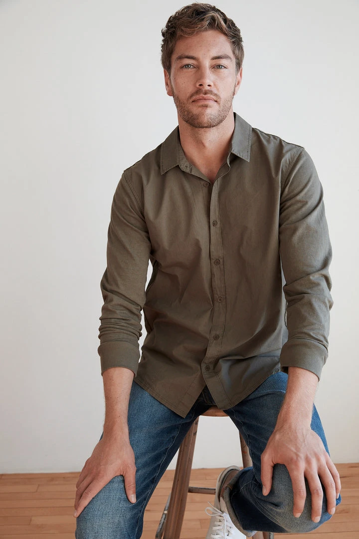 Velvet By Graham & Spencer Mens ARLIE CONTRAST COTTON JERSEY BUTTON-UP SHIRT 8 Velvet By Graham & Spencer Mens ARLIE CONTRAST COTTON JERSEY BUTTON-UP SHIRT