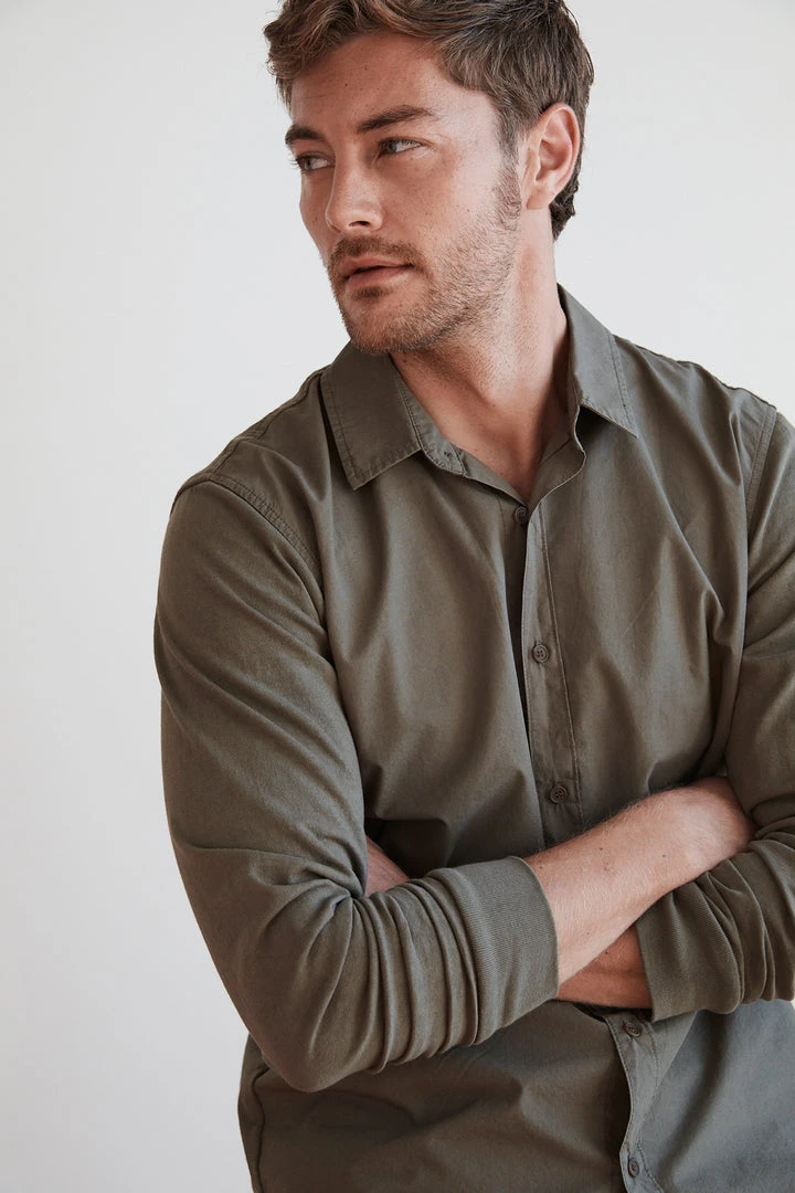 Velvet By Graham & Spencer Mens ARLIE CONTRAST COTTON JERSEY BUTTON-UP SHIRT 10 Velvet By Graham & Spencer Mens ARLIE CONTRAST COTTON JERSEY BUTTON-UP SHIRT