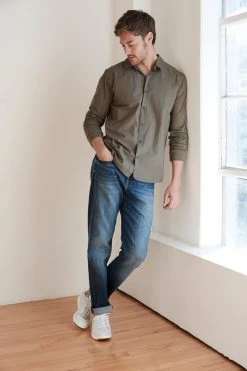 Velvet By Graham & Spencer Mens ARLIE CONTRAST COTTON JERSEY BUTTON-UP SHIRT 14 Velvet By Graham & Spencer Mens ARLIE CONTRAST COTTON JERSEY BUTTON-UP SHIRT