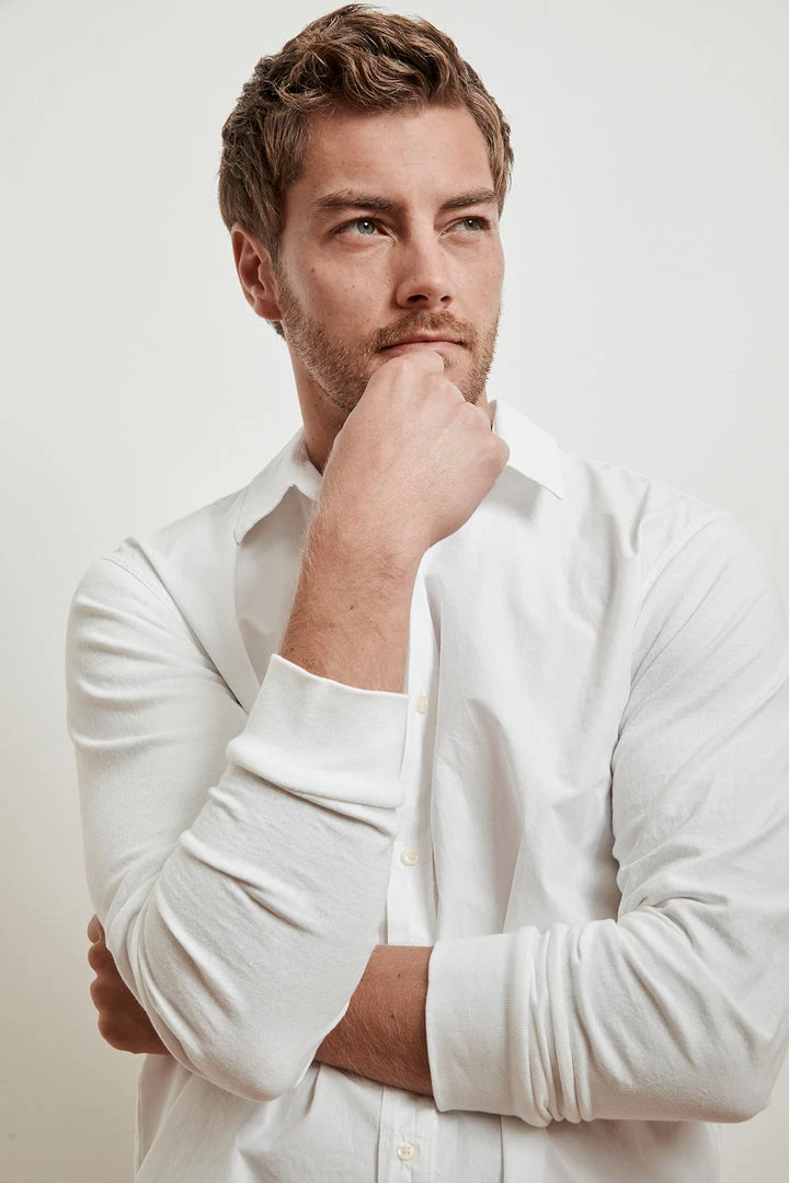 Velvet By Graham & Spencer Mens ARLIE CONTRAST COTTON JERSEY BUTTON-UP SHIRT 4 Velvet By Graham & Spencer Mens ARLIE CONTRAST COTTON JERSEY BUTTON-UP SHIRT