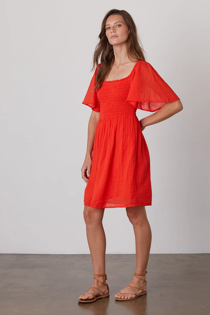 Velvet By Graham & Spencer Womens ESME SMOCKED COTTON GAUZE DRESS 5 Velvet By Graham & Spencer Womens ESME SMOCKED COTTON GAUZE DRESS