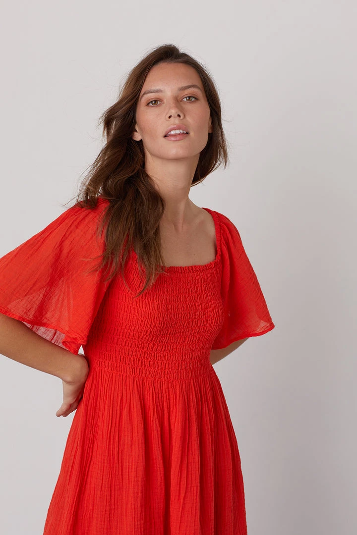 Velvet By Graham & Spencer Womens ESME SMOCKED COTTON GAUZE DRESS 8 Velvet By Graham & Spencer Womens ESME SMOCKED COTTON GAUZE DRESS