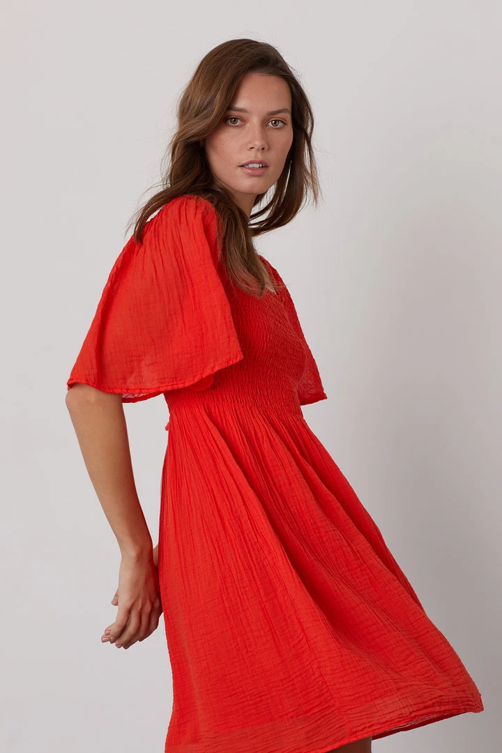 Velvet By Graham & Spencer Womens ESME SMOCKED COTTON GAUZE DRESS 4 Velvet By Graham & Spencer Womens ESME SMOCKED COTTON GAUZE DRESS