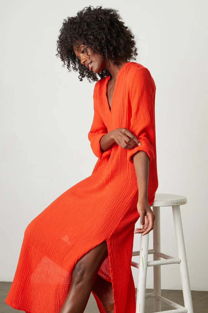 Velvet By Graham & Spencer Womens LORRAINE COTTON GAUZE CAFTAN DRESS 10 Velvet By Graham & Spencer Womens LORRAINE COTTON GAUZE CAFTAN DRESS