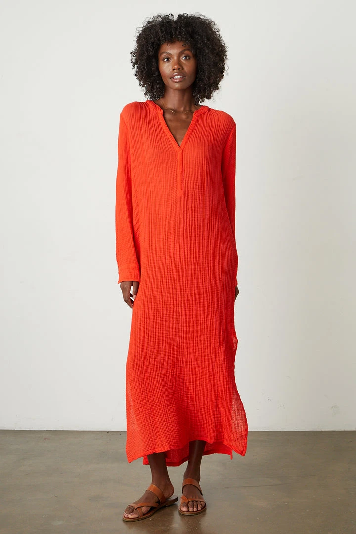 Velvet By Graham & Spencer Womens LORRAINE COTTON GAUZE CAFTAN DRESS 12 Velvet By Graham & Spencer Womens LORRAINE COTTON GAUZE CAFTAN DRESS