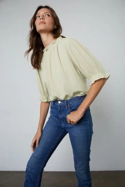 Velvet By Graham & Spencer ROSA COTTON GAUZE RUFFLE TOP
