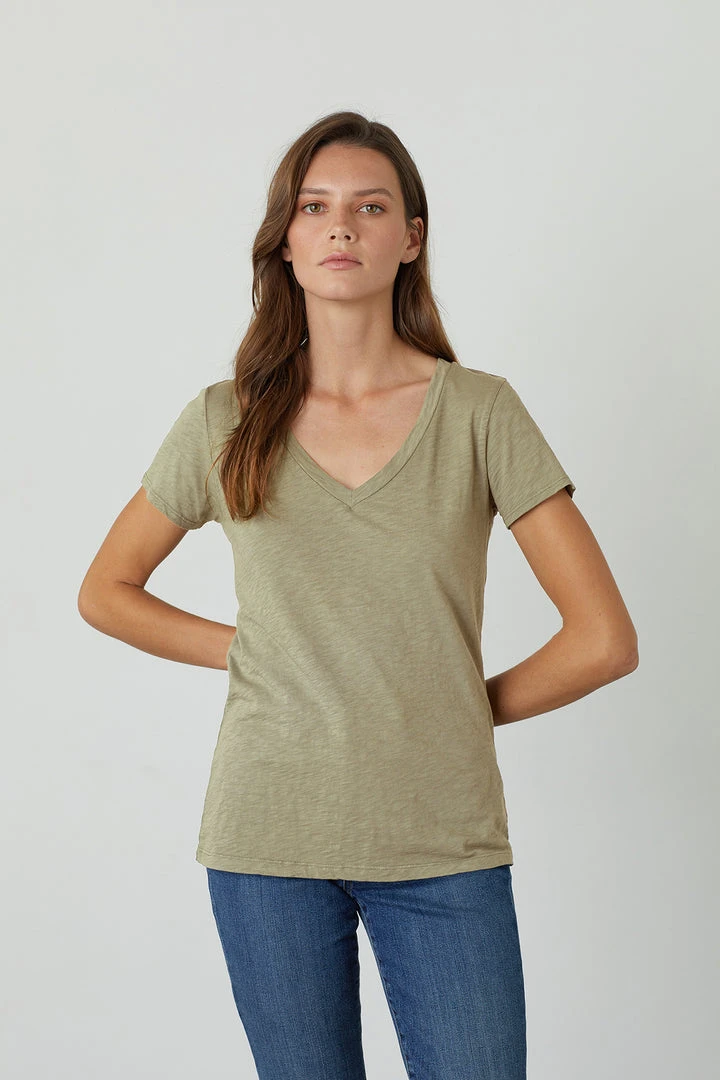 Velvet By Graham & Spencer Womens LILITH COTTON SLUB V-NECK TEE 16 Velvet By Graham & Spencer Womens LILITH COTTON SLUB V-NECK TEE