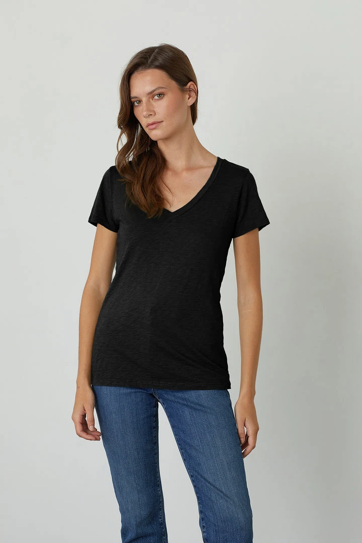 Velvet By Graham & Spencer Womens LILITH COTTON SLUB V-NECK TEE 7 Velvet By Graham & Spencer Womens LILITH COTTON SLUB V-NECK TEE