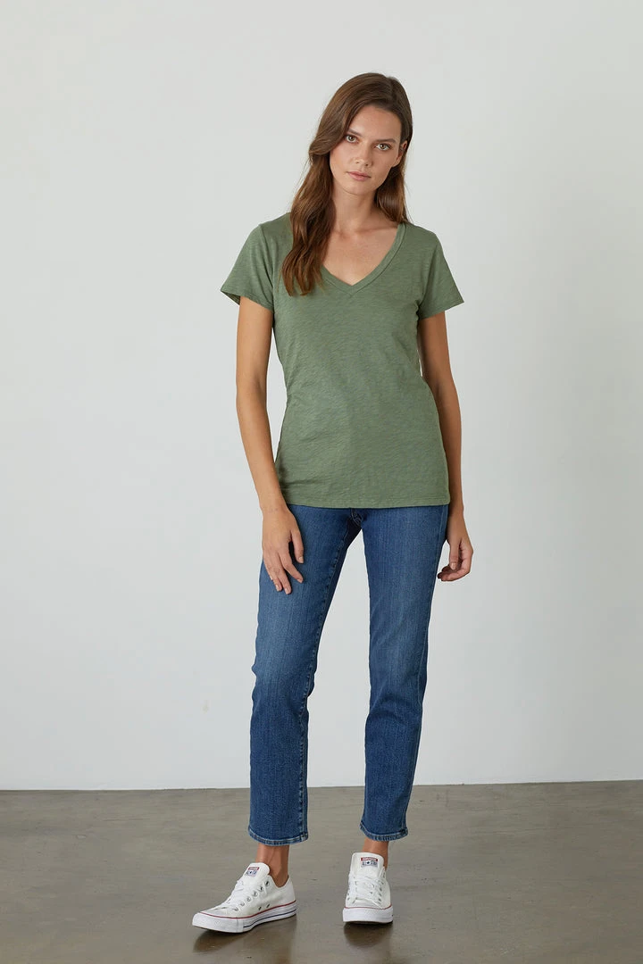 Velvet By Graham & Spencer Womens LILITH COTTON SLUB V-NECK TEE 10 Velvet By Graham & Spencer Womens LILITH COTTON SLUB V-NECK TEE