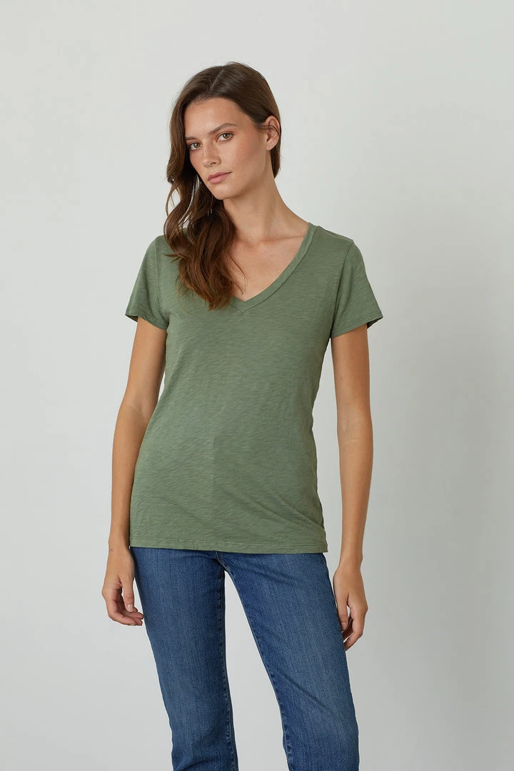 Velvet By Graham & Spencer Womens LILITH COTTON SLUB V-NECK TEE 11 Velvet By Graham & Spencer Womens LILITH COTTON SLUB V-NECK TEE