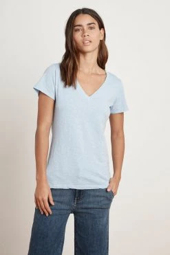 Velvet By Graham & Spencer LILITH COTTON SLUB V-NECK TEE Womens 39 Velvet By Graham & Spencer LILITH COTTON SLUB V-NECK TEE Womens