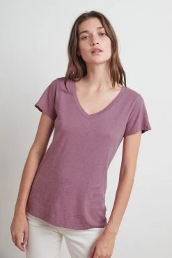 Velvet By Graham & Spencer Womens LILITH COTTON SLUB V-NECK TEE