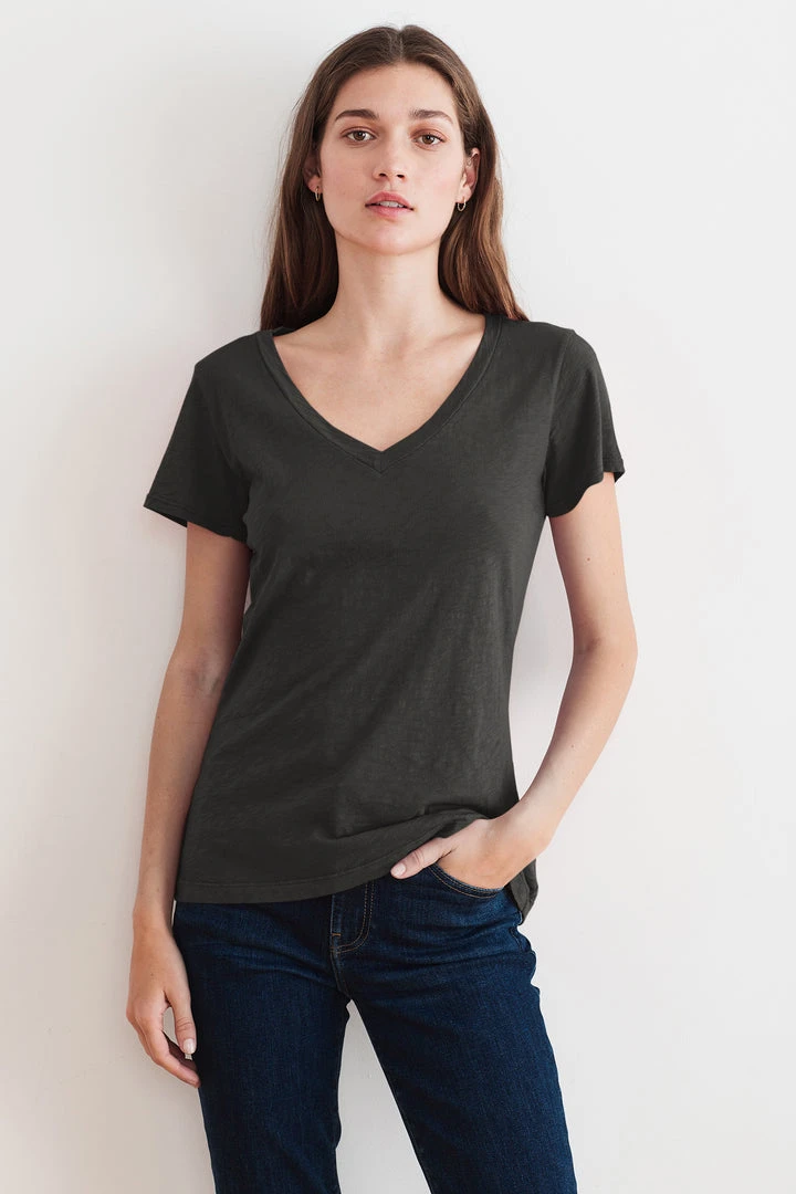 Velvet By Graham & Spencer LILITH COTTON SLUB V-NECK TEE Womens 11 Velvet By Graham & Spencer LILITH COTTON SLUB V-NECK TEE Womens