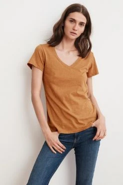 Velvet By Graham & Spencer LILITH COTTON SLUB V-NECK TEE Womens 35 Velvet By Graham & Spencer LILITH COTTON SLUB V-NECK TEE Womens