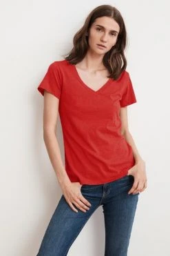 Velvet By Graham & Spencer LILITH COTTON SLUB V-NECK TEE Womens 37 Velvet By Graham & Spencer LILITH COTTON SLUB V-NECK TEE Womens