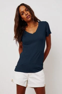 Velvet By Graham & Spencer Womens LILITH COTTON SLUB V-NECK TEE 59 Velvet By Graham & Spencer Womens LILITH COTTON SLUB V-NECK TEE