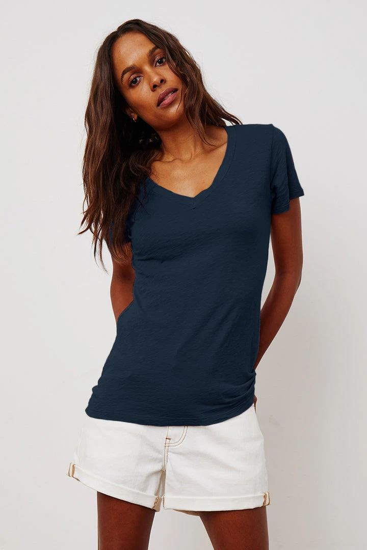 Velvet By Graham & Spencer Womens LILITH COTTON SLUB V-NECK TEE 29 Velvet By Graham & Spencer Womens LILITH COTTON SLUB V-NECK TEE