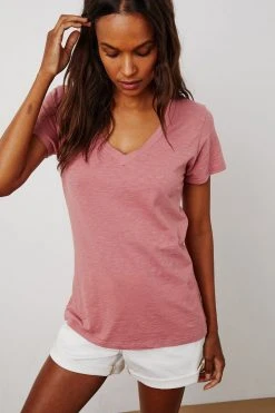 Velvet By Graham & Spencer Womens LILITH COTTON SLUB V-NECK TEE
