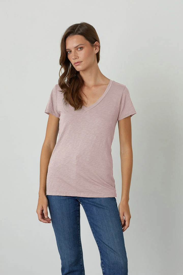 Velvet By Graham & Spencer Womens LILITH COTTON SLUB V-NECK TEE 27 Velvet By Graham & Spencer Womens LILITH COTTON SLUB V-NECK TEE