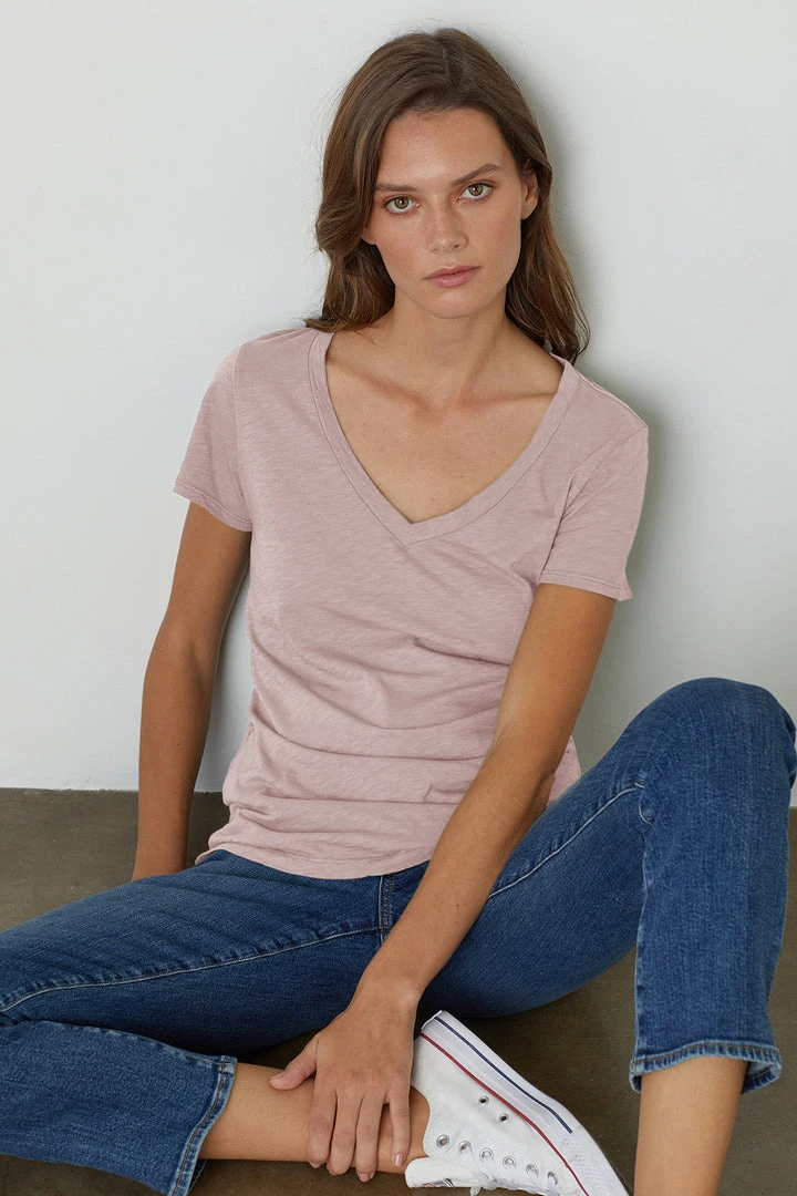Velvet By Graham & Spencer Womens LILITH COTTON SLUB V-NECK TEE 26 Velvet By Graham & Spencer Womens LILITH COTTON SLUB V-NECK TEE