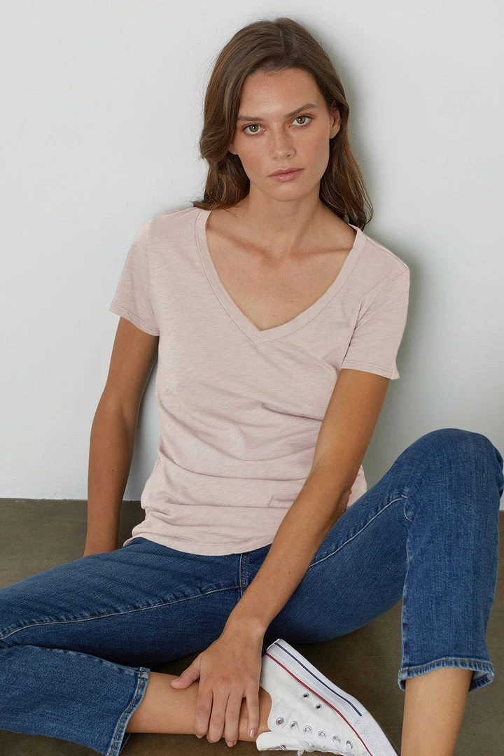 Velvet By Graham & Spencer LILITH COTTON SLUB V-NECK TEE Womens 3 Velvet By Graham & Spencer LILITH COTTON SLUB V-NECK TEE Womens