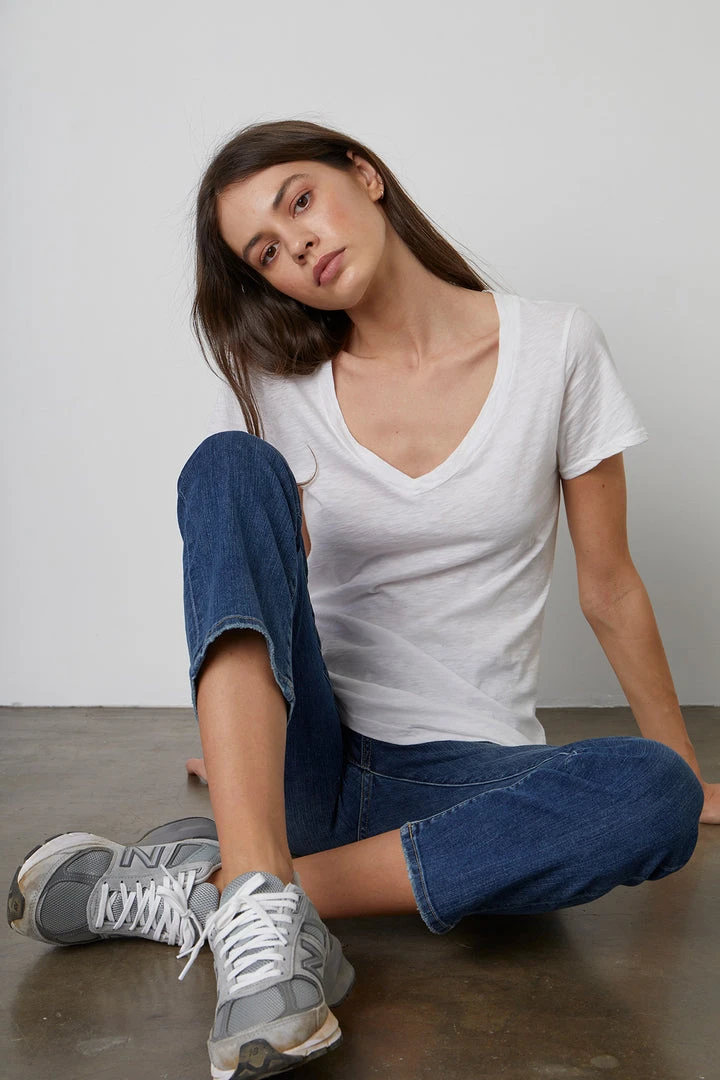 Velvet By Graham & Spencer Womens LILITH COTTON SLUB V-NECK TEE 24 Velvet By Graham & Spencer Womens LILITH COTTON SLUB V-NECK TEE