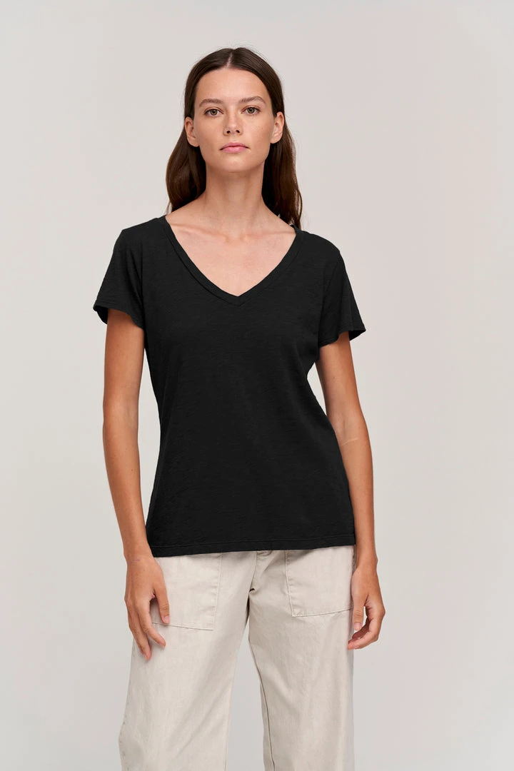 Velvet By Graham & Spencer Womens LILITH COTTON SLUB V-NECK TEE 6 Velvet By Graham & Spencer Womens LILITH COTTON SLUB V-NECK TEE