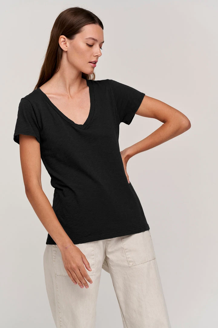 Velvet By Graham & Spencer Womens LILITH COTTON SLUB V-NECK TEE 3 Velvet By Graham & Spencer Womens LILITH COTTON SLUB V-NECK TEE