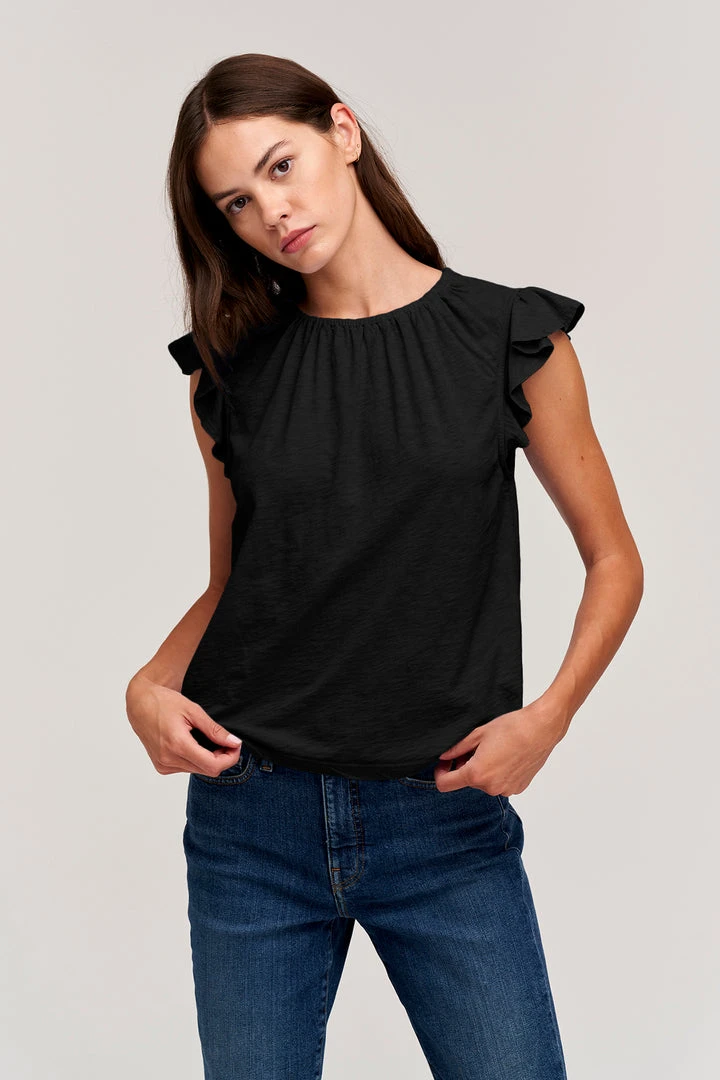 Velvet By Graham & Spencer Womens STACY RUFFLE SLEEVE TANK 3 Velvet By Graham & Spencer Womens STACY RUFFLE SLEEVE TANK