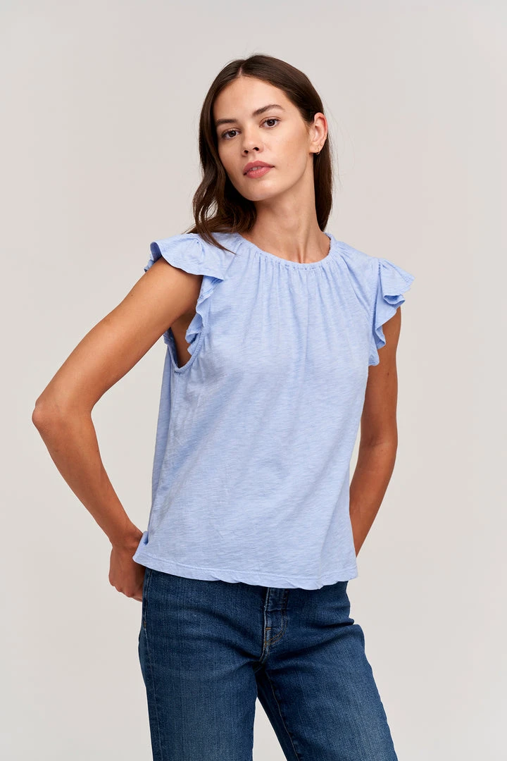 Velvet By Graham & Spencer Womens STACY RUFFLE SLEEVE TANK 7 Velvet By Graham & Spencer Womens STACY RUFFLE SLEEVE TANK