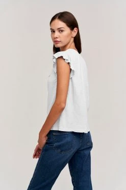 Velvet By Graham & Spencer Womens STACY RUFFLE SLEEVE TANK 25 Velvet By Graham & Spencer Womens STACY RUFFLE SLEEVE TANK