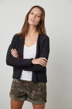 Velvet By Graham & Spencer JAZ TEXTURED TAPE YARN CARDIGAN Womens