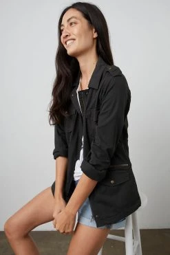 Velvet By Graham & Spencer RUBY LIGHT-WEIGHT ARMY JACKET Womens 66 Velvet By Graham & Spencer RUBY LIGHT-WEIGHT ARMY JACKET Womens