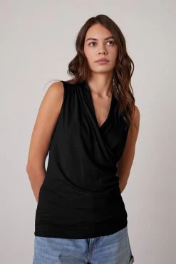 Velvet By Graham & Spencer Womens ADELISE GAUZY WHISPER FITTED WRAP TANK