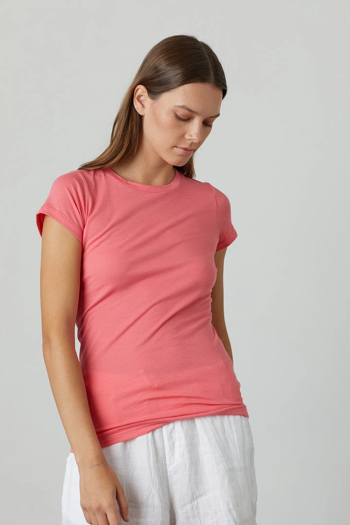 Velvet By Graham & Spencer Womens JEMMA GAUZY WHISPER FITTED CREW NECK TEE 20 Velvet By Graham & Spencer Womens JEMMA GAUZY WHISPER FITTED CREW NECK TEE