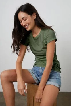 Velvet By Graham & Spencer JEMMA GAUZY WHISPER FITTED CREW NECK TEE