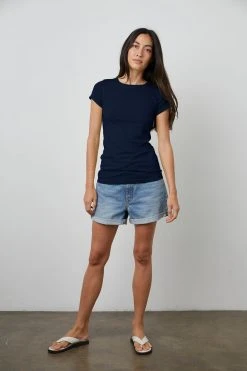 Velvet By Graham & Spencer Womens JEMMA GAUZY WHISPER FITTED CREW NECK TEE 38 Velvet By Graham & Spencer Womens JEMMA GAUZY WHISPER FITTED CREW NECK TEE