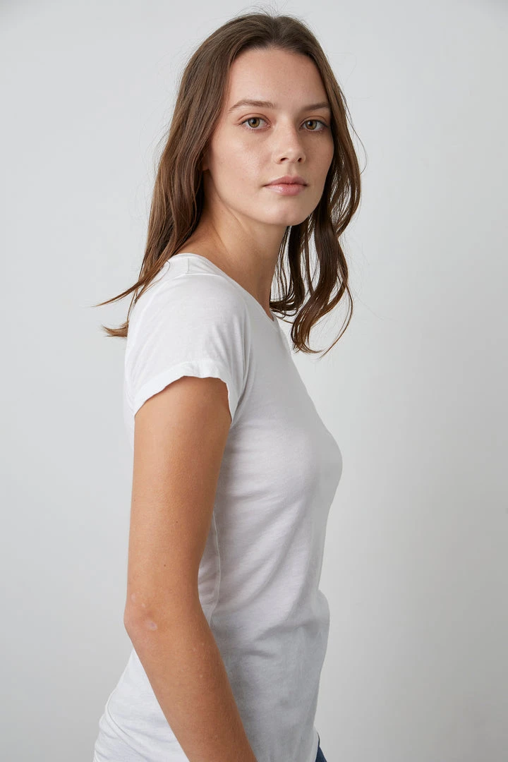 Velvet By Graham & Spencer Womens JEMMA GAUZY WHISPER FITTED CREW NECK TEE 10 Velvet By Graham & Spencer Womens JEMMA GAUZY WHISPER FITTED CREW NECK TEE